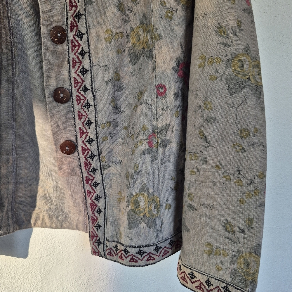 100% Cotton Floral Jacket With Embroidery By Minkas Womens Small - Picture 5 of 8
